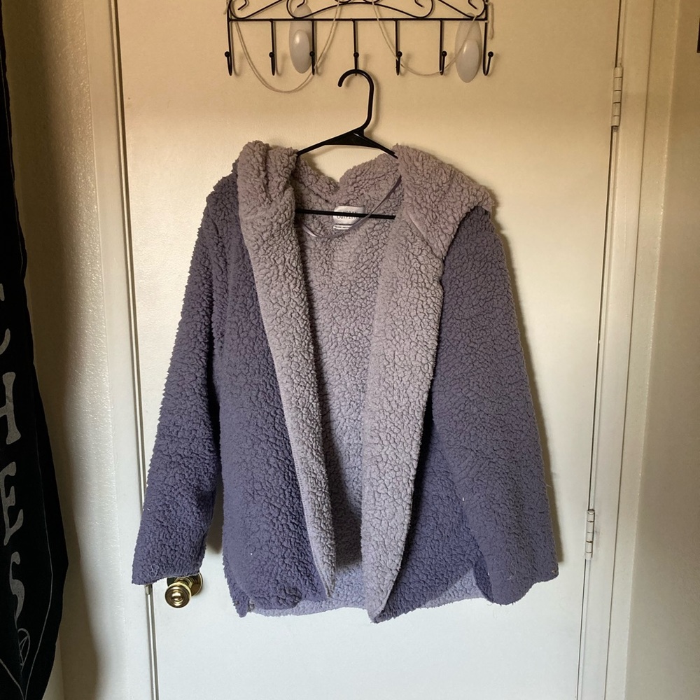 Urban Outfitters Two-tone Hooded Purple Sherpa Cardigan